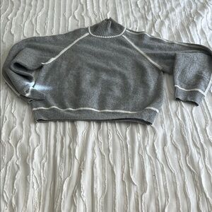 Mango Gray Mock-Neck Sweater with Contrast Piping